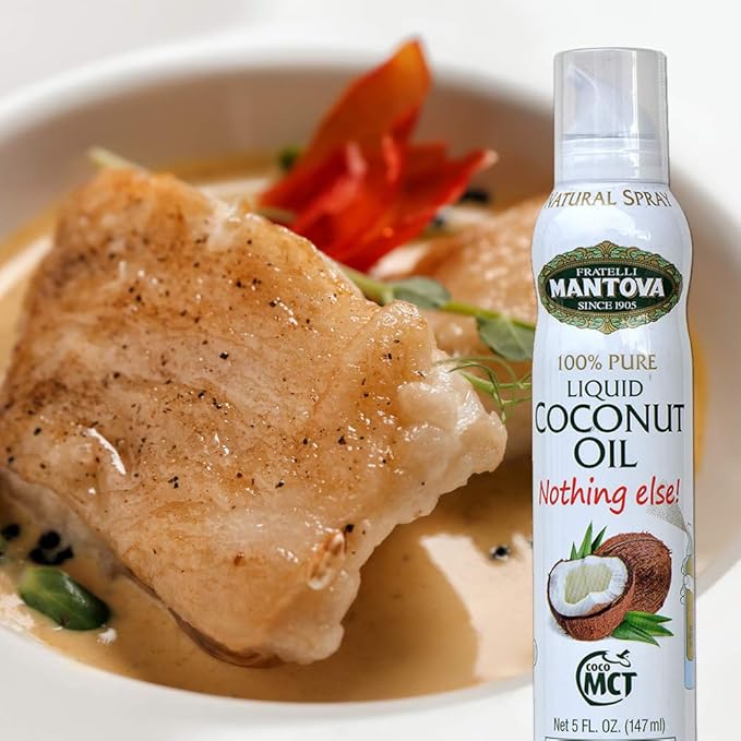 Mantova Coconut Oil Spray 100% Pure Cooking Oil Ideal for Healthy Keto Snacks Baking Grilling and Seasoning - Versatile Dispenser for Spray Drip or Stream with No Waste 5 oz (Pack of 2)