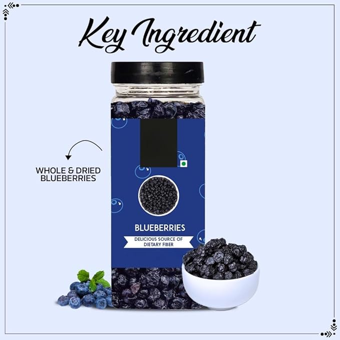 Generic Healthy &amp Tasty Californian Whole &amp Dried Blueberry No added Refined Sugar Vitamin Rich Berries Healthy Snacks Dried berries - 250g Jar