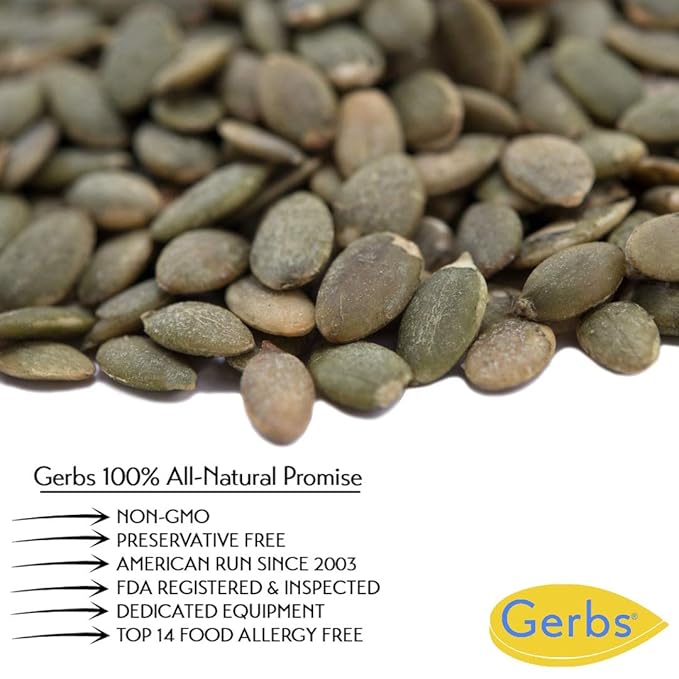 GERBS Sea Salted Pumpkin Seed Kernels 2 LBS|Top 14 Allergy Free Food |Use in salads yogurt baking oatmeal trail mix|Grown in Canada packed in US