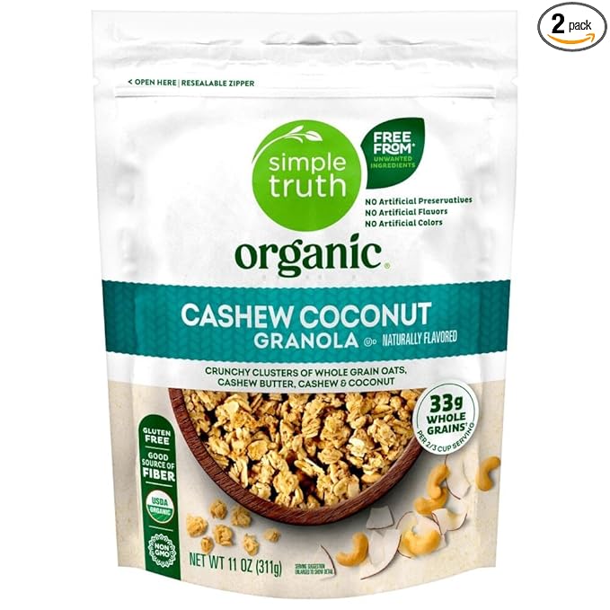 Simple Truth Organic Cashew Coconut Granola Naturally Flavored Gluten Free 11 Ounce (2 Pack)