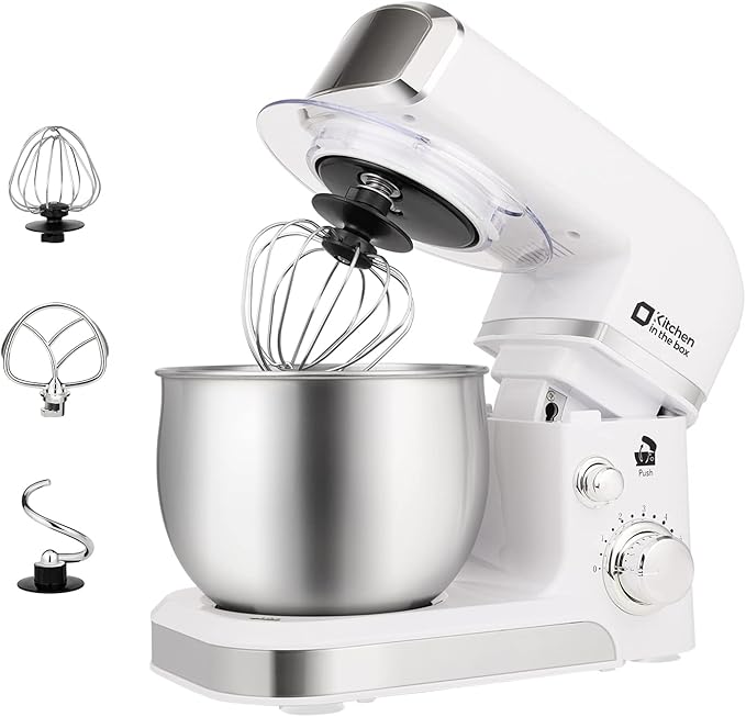 Kitchen in the box Stand Mixer3.2Qt Mini Electric Food Mixer6 Speeds Portable Lightweight Kitchen Mixer for Daily Use with Egg WhiskDough HookFlat Beater (White)