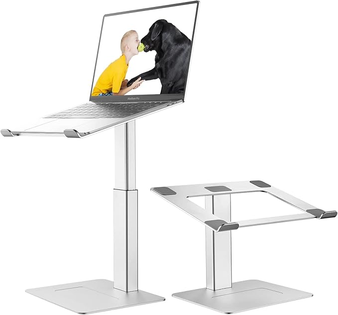 Laptop Stand for Desk Ergonomic Aluminum Laptop Stand Adjustable Height from 7-15 Sitting and Standing Laptop Riser for 10-17 Notebook