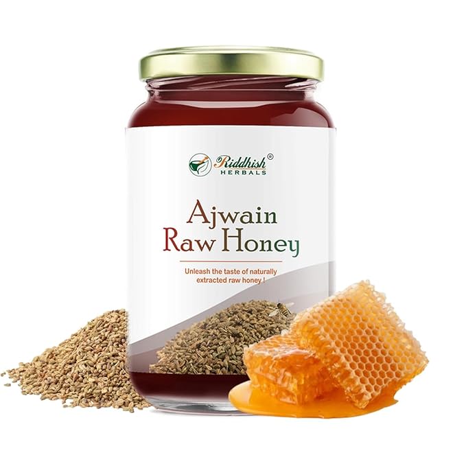 Riddhish Herbals Ajwain Raw Honey | 100% Natural Unprocessed Honey with Ajwain Nectar | Supports Digestion &amp Gut Health | No Added Sugar