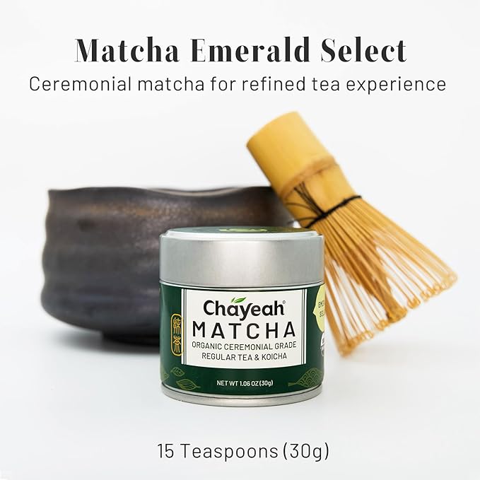 CHAYEAH Emerald Select Matcha – Organic Ceremonial Grade Matcha Green Tea Powder Premium First Harvest (1.06 oz Tin)