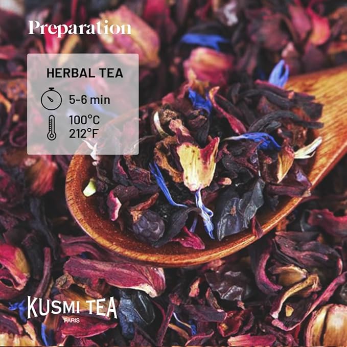 Kusmi Tea - AquaFrutti - Organic Blend of Hibiscus Pomegranate Apple Blackcurrant &amp Goji Berries - Caffeine Free Tea - Enjoy Hot or Iced - Loose Leaf Tea - Tin Box of 3.5 oz for about 50 cups