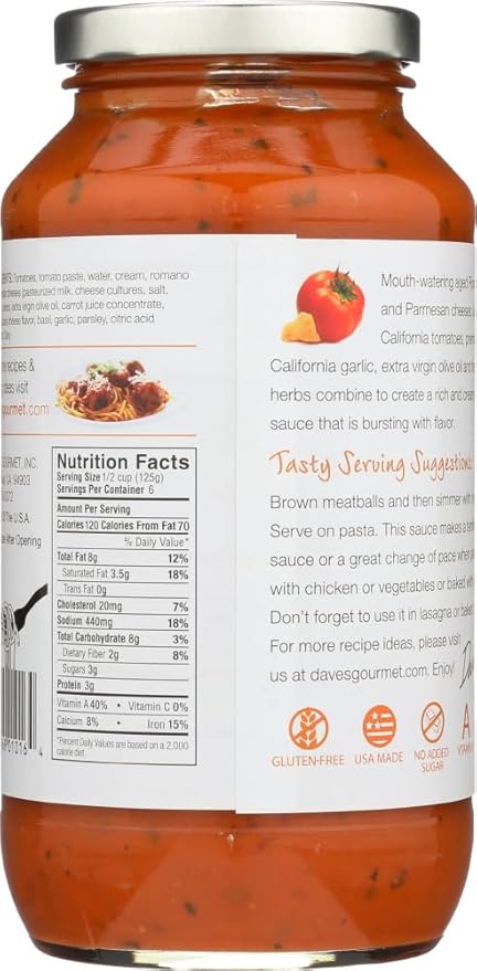 Dave's Gourmet Creamy Parmesan Romano Pasta Sauce Pack of 3