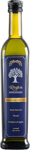 Regios Extra Virgin olive Oil Picual Early Harvest 2023/24! Award Winning Spanish Family Farm Andalucía Spain Low Acidity RIch in Polyphenols 500ml (16.9 FL OZ) (Picual)