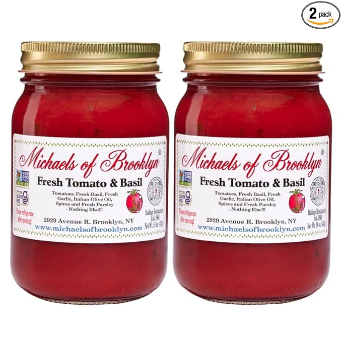 Michaels Of Brooklyn Tomatoes &amp Fresh Basil Pasta Sauce Non-GMO Gluten-Free &amp Yeast-Free Made with Garlic Olive Oil &amp Parsley 16 oz 2-Pack