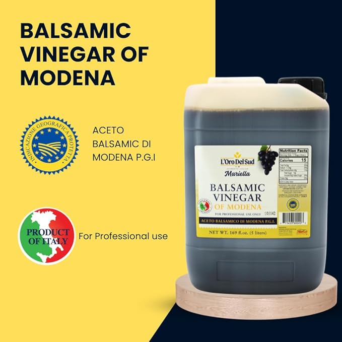 Mariella Premium Aged Balsamic Vinegar of Modena IGP Certified 5 liters (169 fl oz) Product of Italy Bulk Packaging Refill Foodservice Repacking Restaurants Home Use