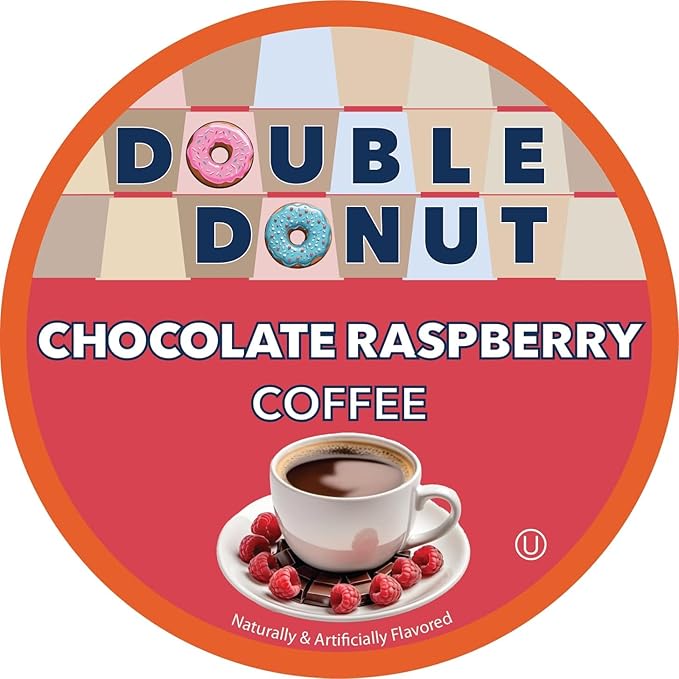 Double Donut Coffee Chocolate Raspberry Flavored Coffee Pods Medium Roast Coffee Compatible with Keurig K Cups Brewers 72 Count