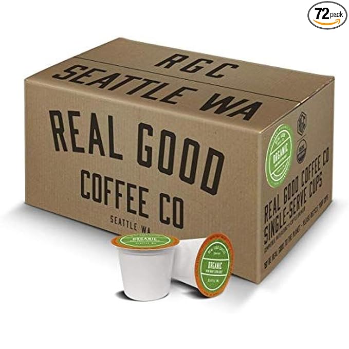 Real Good Coffee Company - Single Use Coffee Pods - Extra Dark Organic Coffee - Compatible with Keurig 2.0 Brewers and K-Cups - Recyclable Cups and Packaging - 72 Count