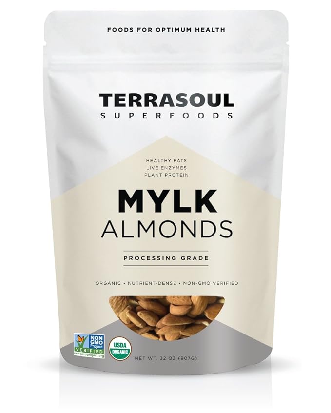 Terrasoul Superfoods Raw Unpasteurized Organic Almonds (Mylk Grade) 2 Pounds
