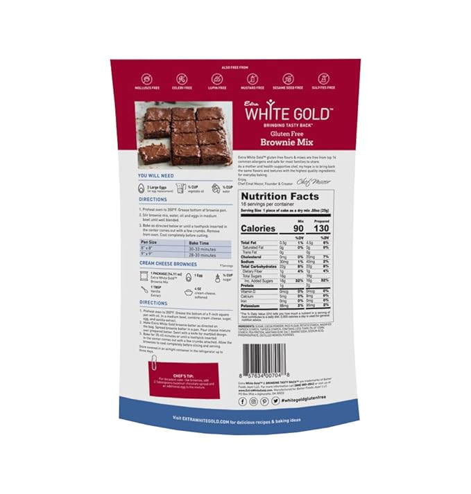 Extra White Gold Brownie Mix – For Baking Cakes Cupcakes Desserts – [Gluten Free] [Nut Free] [Free of the Top 14 Major Allergens] – 14.1 Ounces (2 Pack)