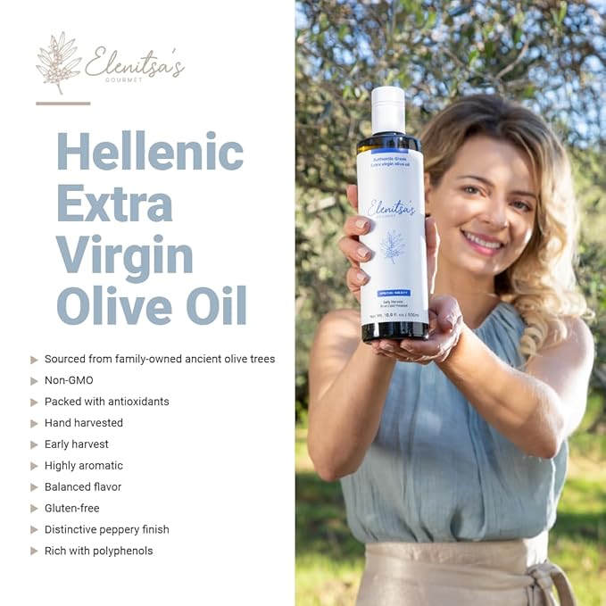 Elenitsa's Special Select Greek Gourmet Extra Virgin Olive Oil - Perfect for Sauteing Grilling Salad Dressings and Cooking - Cold-Pressed Lianolia &amp Koroneiki Olives Rich in Polyphenols