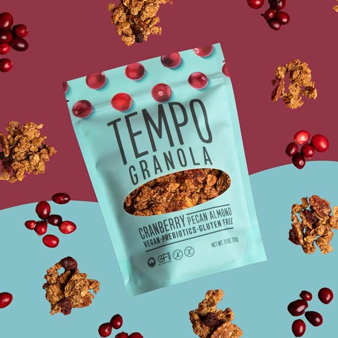 Tempo Granola Cranberry Pecan Almond Loose Granola - 3 Pack of 11 oz Bags - Nutrient-Rich Gluten Free Vegan Oats High Protein Low Sugar Vegan Dairy Free Soy Free Vitamin E Prebiotics For Opt
