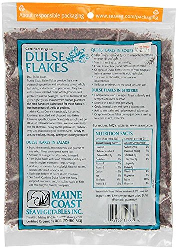 Dulse Flakes - Certified Organic- Sea Vegetables washed Pure Vegan- Maine Coast 4oz. (Pack OF 2)