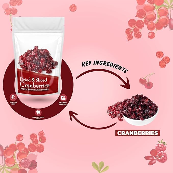 Generic Dried Cranberry dry fruit Naturally Dehydrated Real Sliced CranberriesHigh Nutrient and Antioxidant No Added Preservatives -250 gm