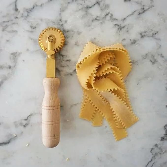 La Gondola Homemade Pasta Cutter - Festooned Wheel | Italian Pasta Making Tool for Home and Business | Brass &amp Natural Wood | Safe &amp Easy to Use Pasta Cutting Tool | Ravioli Cutter Made in Ita