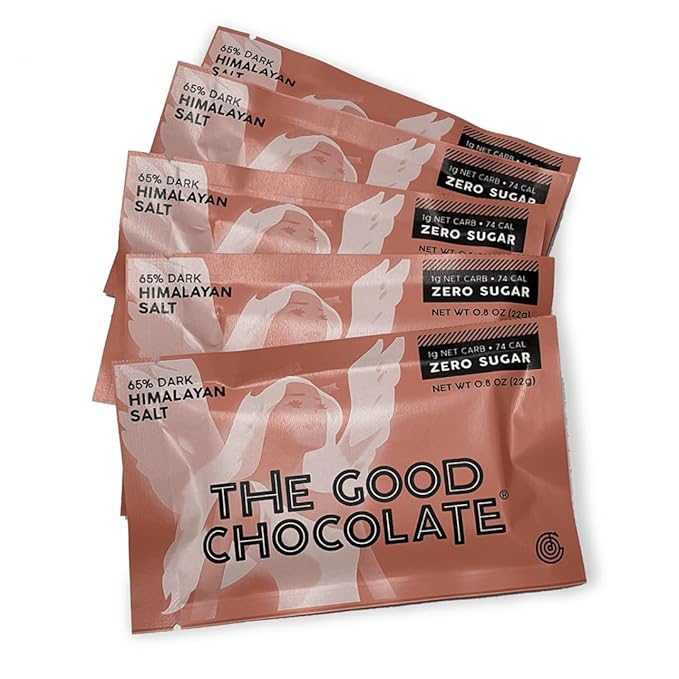 THE GOOD CHOCOLATE - Mini Himalayan Salt Chocolate Bars with Zero Sugar &amp Lower Net Carb - Keto Chocolate Bar Offers Lower Calorie Chocolate Candy - All Natural Non-GMO (Pack of 10)