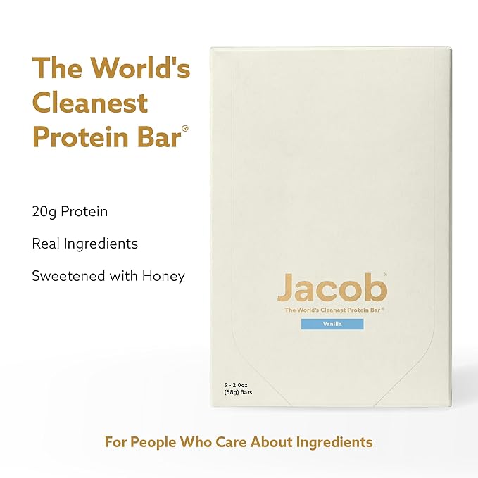 Jacob Bar Protein Bars Vanilla (9 Bars Total) - 20g Grass-Fed Protein No Seed Oils Nothing Artificial