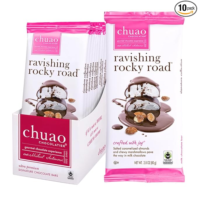 Chuao Chocolatier Ravishing Rocky Road Milk Chocolate Bars | Gourmet Almond Vegan Marshmallows Artisan No Preservatives | 10 Pack (2.8 oz each)