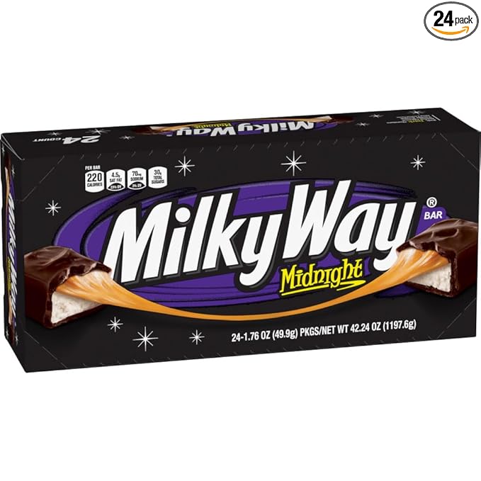 MILKY WAY Dark Chocolate Candy Bars Midnight Dark Full Size 1.76 oz (Pack of 24) Chocolate Bars Bulk