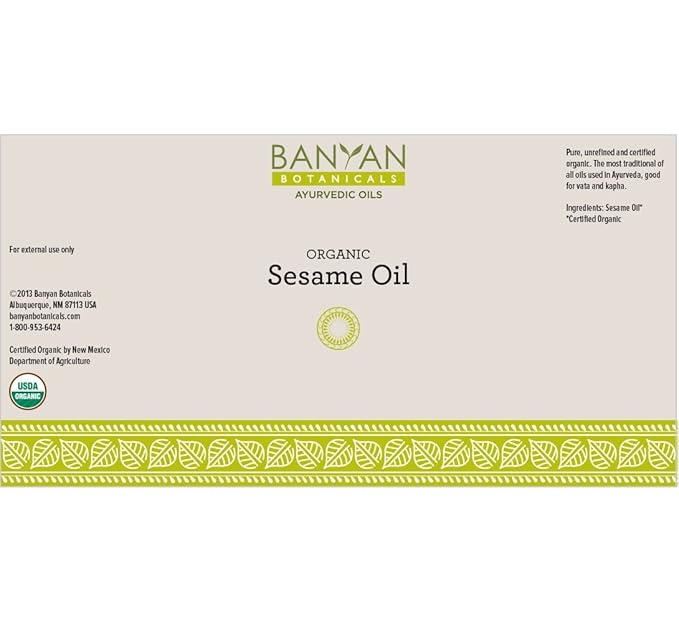 Banyan Botanicals Organic Unrefined Sesame Oil – Rich &amp Warming Ayurvedic Massage Oil for Body &amp Scalp – Traditional Abhyanga Oil for Deep Tissue Grounding &amp Recovery – 34 oz – USDA Organi