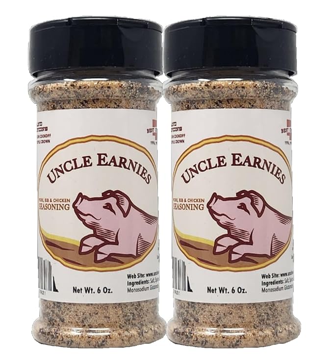 2 Pack of Barbecue Seasoning Uncle Earnies Bottles (6oz Pork Rib and Chicken Seasoning)