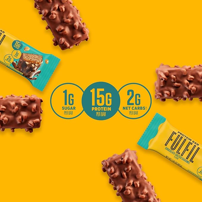 FULFIL Protein Snack Bars Chocolate Salted Caramel Flavored Gluten Free with 15g Protein Pantry Staples 12 Count