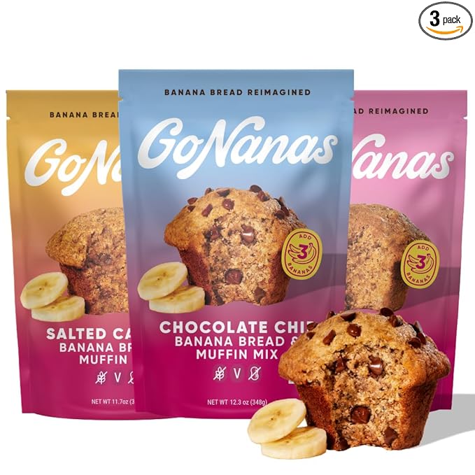 GoNanas Banana Bread Mix Variety Pack. Vegan Gluten Free Healthy Snacks. Oat Flour Banana Bread or Banana Muffin Mix. Women Owned US Ingredients Dairy Free Nut Free Delicious Snacks (3 Pack)