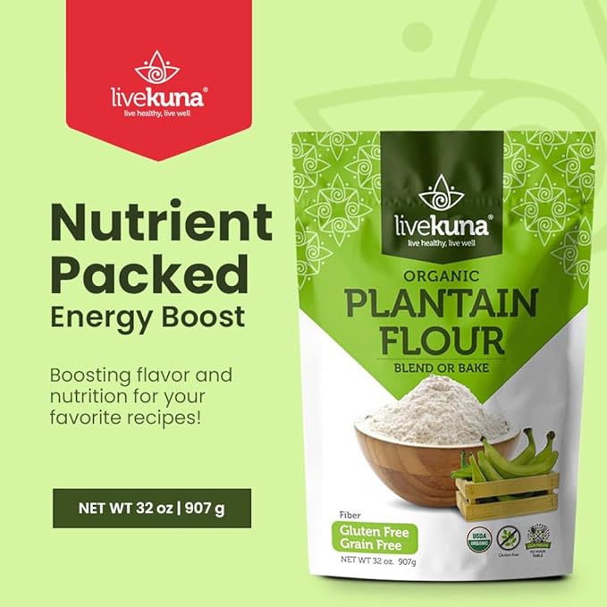 LiveKuna Organic Plantain Flour - Gluten Free All Purpose Flour Alternative For Baking &amp Cooking Recipes - Grain Free Vegan Plantain Flour Rich In Fiber &amp Vitamins for Keto &amp Paleo Diets