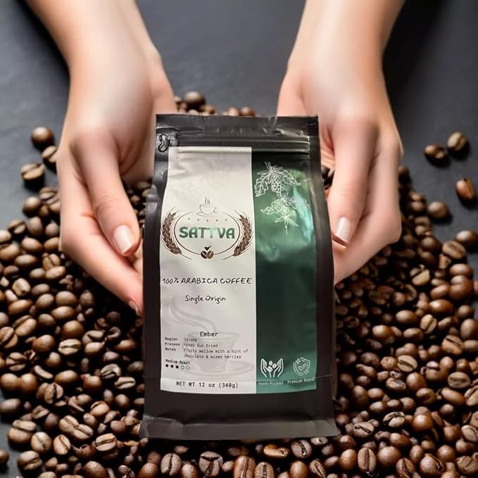 Sattva Coffee Ember Whole Bean Medium Roast - Low Acid 100% Arabica Single Origin with Fruity Mellow Chocolate &amp Berry Notes - 12 oz