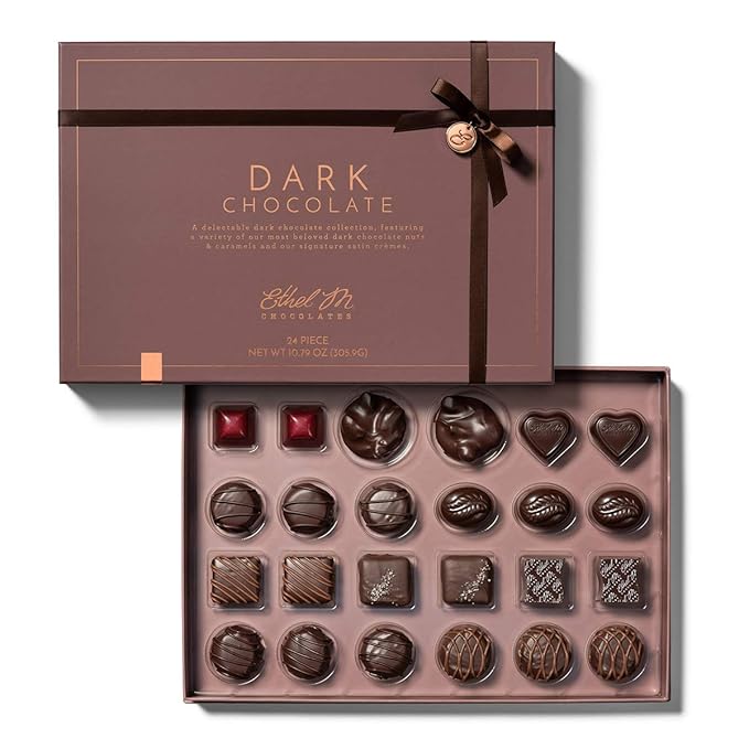 Ethel M Chocolates 24 Piece Premium Dark Chocolate Collection Assortment Candy Gift Box ? Exotic flavors lemon vanilla caramel and more