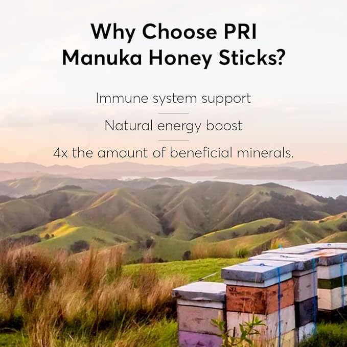P.R.I Manuka Honey Sticks Certified MGO 60+ Raw New Zealand Manuka Honey Perfect for On-the-Go 50 count