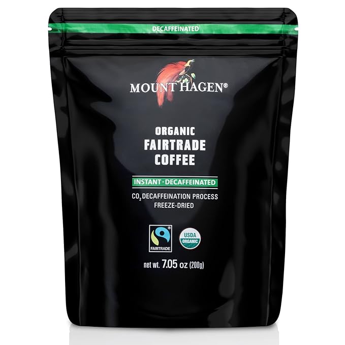 Mount Hagen 7.05oz Organic Freeze Dried Instant Caffeinated + Decaffeinated Coffee Resealable Pouch Bags - 2 Pack | Eco-friendly Fair-Trade Coffee Medium Roast Arabica Beans [2x7.05oz]
