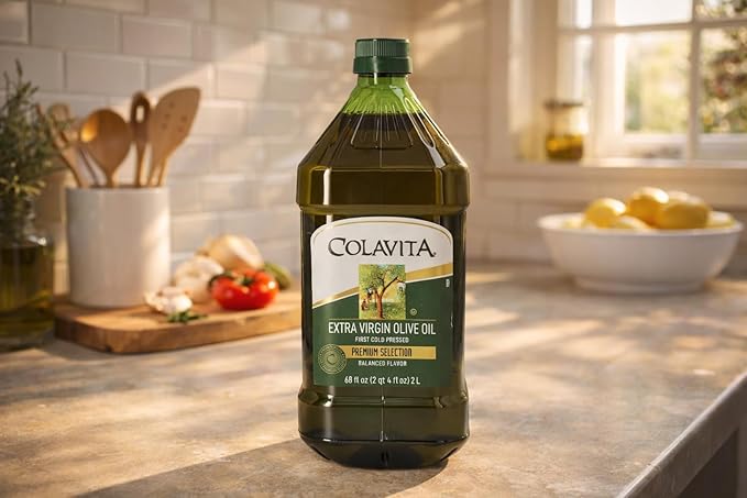 Premium Selection Extra Virgin Olive Oil 68 Oz - First Cold Pressed Ideal for Roasting Baking Dressings - Imported from Italy by Colavita