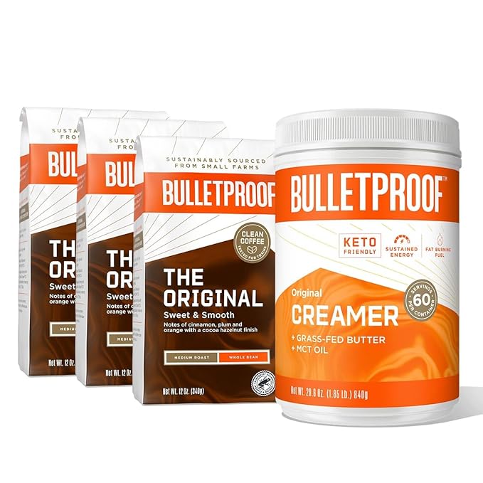 Bulletproof Original Medium Roast Ground Coffee 12 Ounces (Pack of 3) and Bulletproof Original Creamer 29.6 Ounces