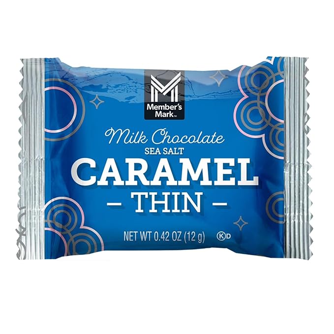 Member Marks Milk Chocolate Sea Salt Caramel Thins (50 Count) 21.57 Oz - 2 Pack - Creamy Milk Chocolate with Velvety Caramel Filling &amp Sea Salt - Individually Wrapped Gourmet Snacks