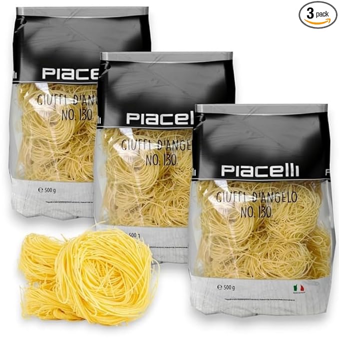 Piacelli Angel Tufts Pasta- Angel Pasta Made from Durum Wheat With Rich Taste &amp Silky Texture- Protein Noodles for Nutritious Italian Meals- Healthy Noodles Loved by Families for Everyday Cooking-