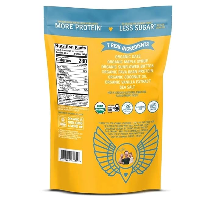 Lovebird Gluten Free Granola - Organic Protein Granola - 7 Real Ingredients - No Refined Sugar &amp Healthy Variety Mix for High Protein Cereal Gut Health USDA Organic - Variety 3 Pack