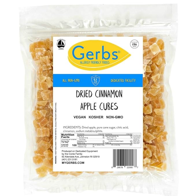 Gerbs Dried Cinnamon Sugar Apple Cubes 2 lbs. | Unsulfured No Artificial Additives Resealable Bag | Naturally Sweet &amp Spiced | Top 14 Allergen-Free