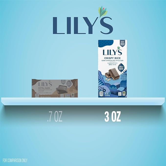 LILY'S Crispy Rice Dark Chocolate Style No Sugar Added Sweets Bars 3 oz (12 Count)