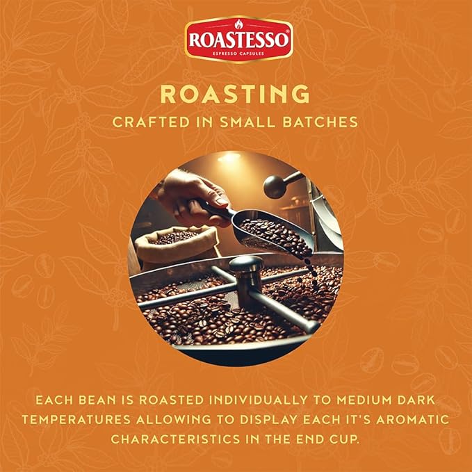 Roastesso Coffee Natural Caramel Flavored Espresso Pods Nespresso Capsules Compatible with Original Line Machines Barista Creations Flavor Pack Medium Dark Roast Ristretto (40 Count)