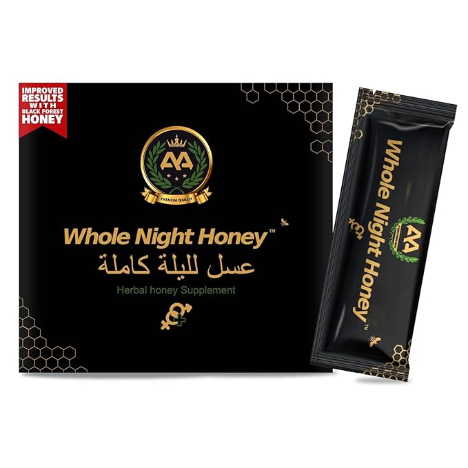 Whole Night Herbal Honey Blend Premium Botanical Honey Formula for Adults Bold Concentrated Herbal Infused Honey Dark Thick Texture No Synthetic Stimulants On-The-Go Single Serve Packets 12 x 15g