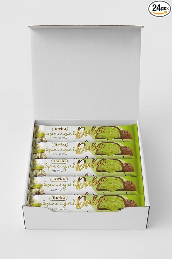 Dubai Chocolate Bar (Pack of 24) Kunafa Pistachio Bar- (1.05oz) Fresh Daily Production Crisp Pistachios with Shredded Phyllo Dough. Torku
