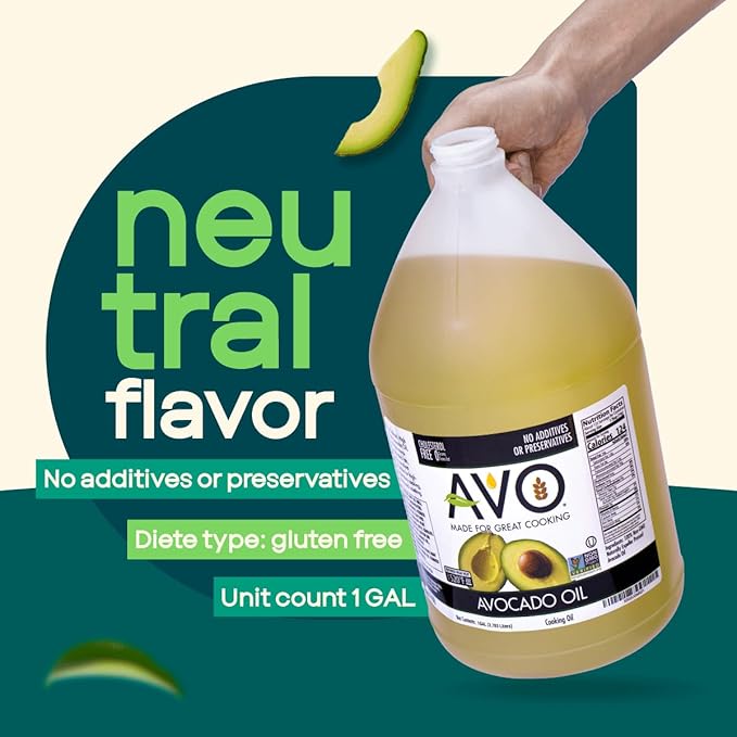 AVO Bulk Avocado Oil for Cooking 1 Gallon (128 fl oz) Non-GMO Certified No Preservatives High Smoke Point 500°F Neutral Flavor Gluten-Free Plant-Based OU Kosher