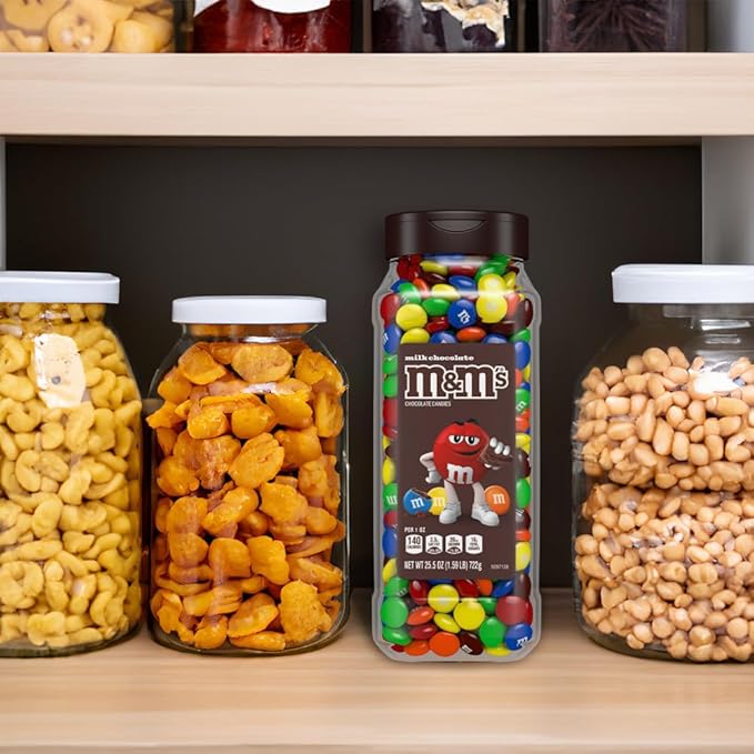 M&ampM’s Milk Chocolate and M&ampM’S Peanut Bulk Candy Jars Assorted Chocolate Candies Party Size Bulk Candy Movie Night Snacks Resealable and Recyclable 48.5 Oz Total (Pack of 2)