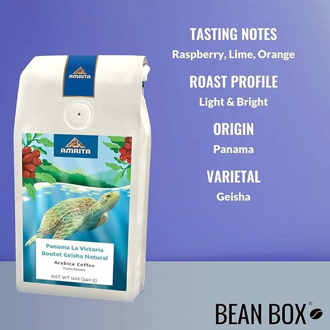 Panama La Victoria Boutet Geisha Natural - Roasted by Amrita Certified Pure - Freshly Ground Coffee - 12 Ounce Bag