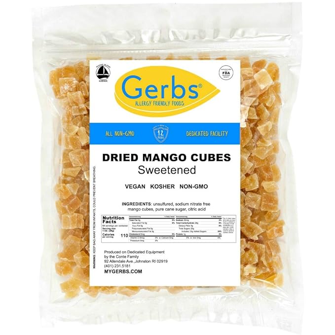 Gerbs Lightly Sweetened Dried Mango Cubes 4 lbs. | Unsulfured No Artificial Additives Resealable Bag | Naturally Sweet &amp Chewy | Top 14 Allergen-Free