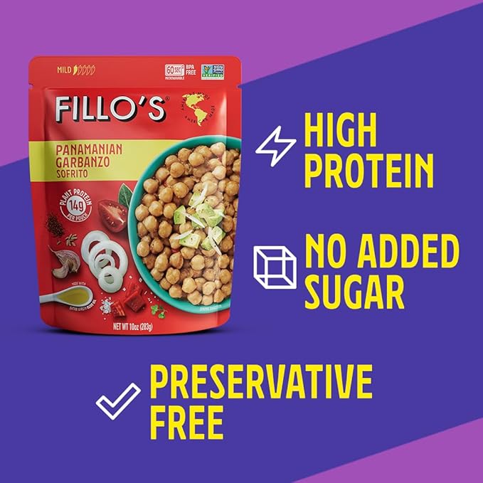 Fillo's Panamanian Garbanzo Beans Ready to Eat Beans 10 oz Pk of 6 Gluten-Free Preservative-Free Microwavable Meals Non-GMO Vegan Plant Protein